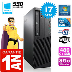 PC Lenovo M92p SFF Core I7-3770 Ram 8Go Disque 480 Go SSD Graveur DVD Wifi W7 - Occasion