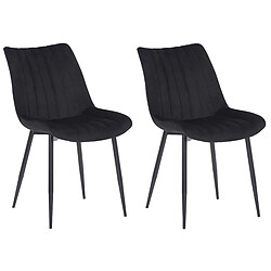 Decoshop26 Lot de 2 chaises de salle à manger coutures décoratives verticales avec pieds en métal noir assise en velours noir 10_0001742 