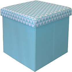 Jardindeco Pouf coffre carré pliable scandinave bleu.