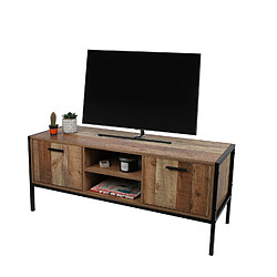 Toilinux Meuble TV Riverside - 2 Portes - Largeur 124 cm - Métal et Bois