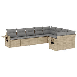 vidaXL Salon de jardin avec coussins 9 pcs beige résine tressée