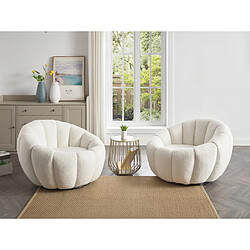 Vente-Unique Fauteuil coquillage pivotant en tissu bouclette blanc COSSATO