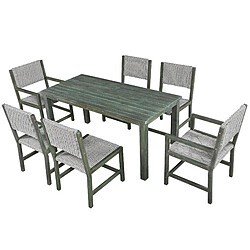 KOMHTOM Ensemble de 7 tables à manger en plein air pour 6 personnes, meubles de jardin en rotin PE, table et chaises en bakélite d'arbre arabe