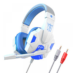 General Casque de jeu filaire, prise audio 0,1 pouce, coussinets en mousse à mémoire de forme, lumière LED, basses surround, léger, compatible avec PC, PlayStation, Xbox, Nintendo Switch.(Blanc)