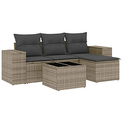 vidaXL Salon de jardin 5 pcs avec coussins gris résine tressée