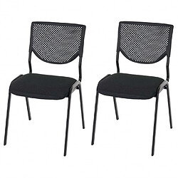 Decoshop26 Lot de 2 chaises ergonomique pour visiteur bureau noir pieds noirs BUR04048