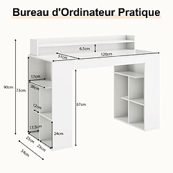 Avis Helloshop26 Bureau informatique avec étagère surélevée et 2 bibliothèques 120 x 54 x 90 cm design classique pour bureau blanc 20_0008010