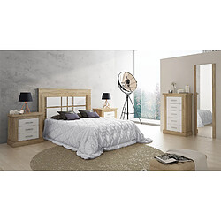 Pegane Ensemble chambre à coucher, tête de lit + 2 tables chevets + chiffonnier + miroir mural coloris chêne cambrian, blanc