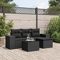 Maison Chic Ensemble de 5 Tables et chaises d'extérieur avec coussins,Salon de jardin noir résine tressée -GKD889885