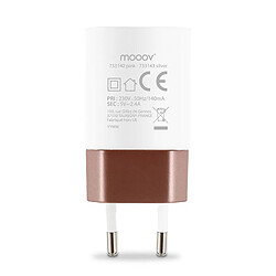 Avis MOOOV Chargeur secteur Platinium 1 USB-A 2.4 A - blanc et rose