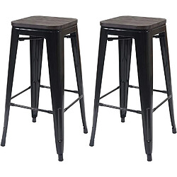 Decoshop26 Lot de 2 tabourets de bar style industriel factory en métal noir assise en bois TDB04046