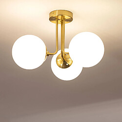 Ledkia Plafonnier Métal et Verre Moonlight Brass 3 Spots Blanc pas cher