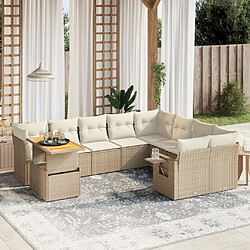 vidaXL Salon de jardin avec coussins 10 pcs beige résine tressée