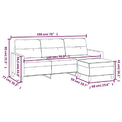 vidaXL Canapé à 3 places avec repose-pieds Noir 180 cm Tissu pas cher