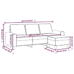 vidaXL Canapé à 3 places avec repose-pieds Gris clair 180 cm Tissu pas cher