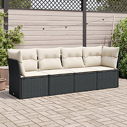 vidaXL Salon de jardin 4 pcs avec coussins noir résine tressée 