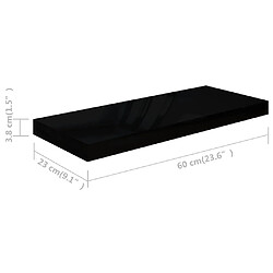 vidaXL Étagère murale flottante 4 pcs Noir brillant 60x23,5x3,8 cm MDF pas cher