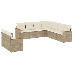 vidaXL Salon de jardin avec coussins 9 pcs beige résine tressée