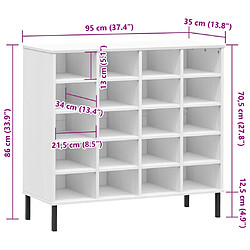 vidaXL Étagère à chaussures pieds en métal Blanc 95x35x86 cm Bois OSLO pas cher