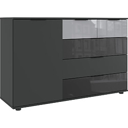 Pegane Commode buffet, meuble de rangement coloris Graphite, rechampis et verre coloris noir -  Longueur 130 x Hauteur 83 x Profondeur 41 cm  