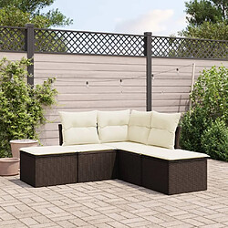 Maison Chic Salon de jardin avec coussins 5 pcs, Ensemble Tables et chaises de jardin,, Ensemble Tables et chaises de jardin, marron résine tressée -GKD871143