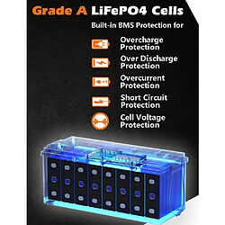 Cloudenergy Batterie LiFePO4 12 V 300 Ah Alimentation de secours, 3840 Wh d'énergie, 6000+ cycles, BMS 200 A intégré