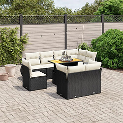 Maison Chic Ensemble Tables et chaises d'extérieur 9 pcs avec coussins,Salon de jardin noir résine tressée -GKD321004