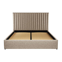 Avis Vente-Unique Lit coffre 140 x 190 cm avec tête de lit coutures verticales - Tissu - Taupe + Matelas - SARAH