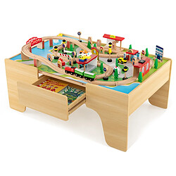 Helloshop26 Ensemble de jouets de train et table en bois 84 pièces plateau réversible et amovible tiroir rails en bois massif figurines 20_0008479