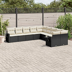 vidaXL Salon de jardin 10 pcs avec coussins noir résine tressée