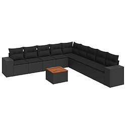 vidaXL Salon de jardin 10 pcs avec coussins noir résine tressée