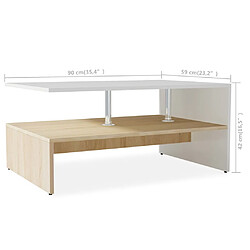 vidaXL Table basse Bois d'ingénierie 90x59x42 cm Chêne et blanc pas cher