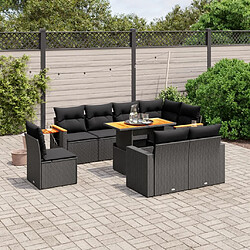 Maison Chic Ensemble Tables et chaises d'extérieur 9 pcs avec coussins,Salon de jardin noir résine tressée -GKD828256