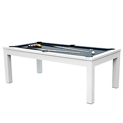 Rendez Vous Deco Table de Billard Eddie convertible blanche tapis gris