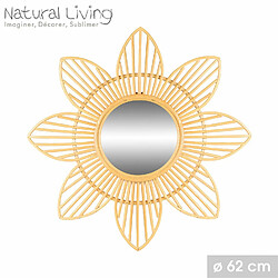 Toilinux Miroir Marguerite Natural living en rotin - Diam 62 cm