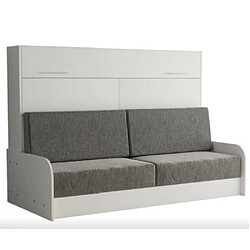 Inside 75 Armoire lit escamotable VERTIGO SOFA structure accoudoirs blanc tissu gris 160*200 cm 