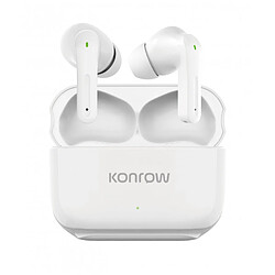 Konrow KTWSBT - Écouteurs Bluetooth (10m, Blanc, Version 5.2) - Emballage Original 