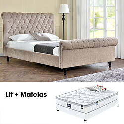 Meubler Design Lit + Matelas 160 Kapaldi Beige 