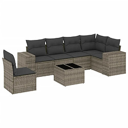 vidaXL Salon de jardin avec coussins 7 pcs gris résine tressée