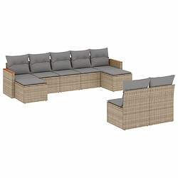 vidaXL Salon de jardin avec coussins 9pcs mélange beige résine tressée