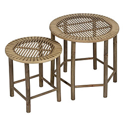 BigBuy Home Table d'appoint Naturel Bambou 50 x 50 x 48 cm 38,5 x 38,5 x 40 cm 2 Pièces (2 Unités) 