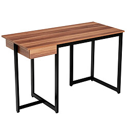 Helloshop26 Bureau d'ordinateur 120cm tiroir cadre en métal repose-pieds réglables bureau moderne station de travail pour ordinateur portable noyer 20_0004830