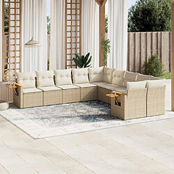 vidaXL Salon de jardin avec coussins 10 pcs beige résine tressée