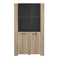 Tbs Ensemble Enfilade 4 portes + Vitrine 2 portes + Table L 170 cm SHEFFIELD - Décor chene kronberg - DEMEYERE