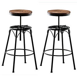 Decoshop26 Lot de 2 tabourets de bar style industriel contemporain hauteur réglable en métal noir et assise en bois clair 10_0004019 