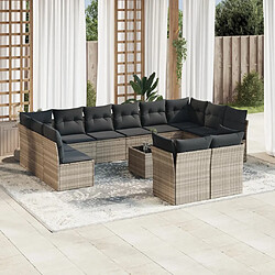 vidaXL Salon de jardin avec coussins 13 pcs gris clair résine tressée