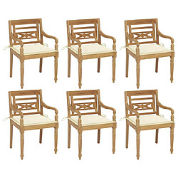 Maison Chic Lot de 6 Chaises Batavia avec coussins | chaises d'extérieur | Fauteuil Relax Bois de teck solide -GKD50393