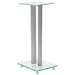 vidaXL Support haut-parleur 2pc Verre trempé Design 2 colonnes Argenté