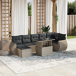 vidaXL Salon de jardin 8 pcs avec coussins gris clair résine tressée 