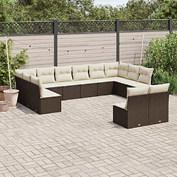 vidaXL Salon de jardin avec coussins 12 pcs marron résine tressée